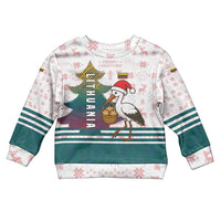 Lithuania Christmas Kid Ugly Christmas Sweater with Stork Basket Snowflakes and Traditional Pattern Design - Wonder Print Shop