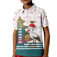 Lithuania Christmas Kid Polo Shirt with Stork Basket Snowflakes and Traditional Pattern Design - Wonder Print Shop