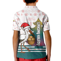 Lithuania Christmas Kid Polo Shirt with Stork Basket Snowflakes and Traditional Pattern Design - Wonder Print Shop
