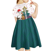 Lithuania Christmas Kid Short Sleeve Dress with Stork Basket Snowflakes and Traditional Pattern Design - Wonder Print Shop