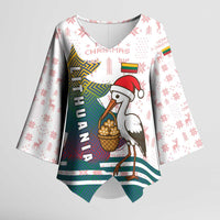 Lithuania Christmas Kimono Sleeve Blouse with Stork Basket Snowflakes and Traditional Pattern Design - Wonder Print Shop