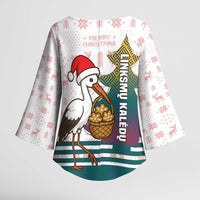 Lithuania Christmas Kimono Sleeve Blouse with Stork Basket Snowflakes and Traditional Pattern Design - Wonder Print Shop