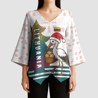 Lithuania Christmas Kimono Sleeve Blouse with Stork Basket Snowflakes and Traditional Pattern Design - Wonder Print Shop