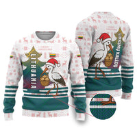 Lithuania Christmas Ugly Christmas Sweater with Stork Basket Snowflakes and Traditional Pattern Design - Wonder Print Shop