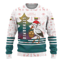 Lithuania Christmas Ugly Christmas Sweater with Stork Basket Snowflakes and Traditional Pattern Design - Wonder Print Shop