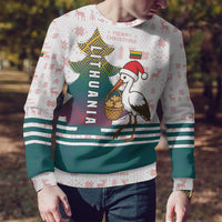 Lithuania Christmas Ugly Christmas Sweater with Stork Basket Snowflakes and Traditional Pattern Design - Wonder Print Shop