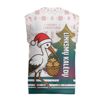 Lithuania Christmas Knitted V-Neck Vest with Stork Basket Snowflakes and Traditional Pattern Design - Wonder Print Shop