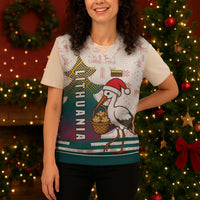 Lithuania Christmas Knitted V-Neck Vest with Stork Basket Snowflakes and Traditional Pattern Design - Wonder Print Shop