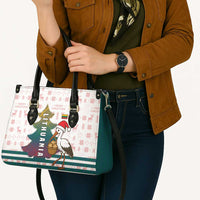 Lithuania Christmas Leather Bag with Stork Basket Snowflakes and Traditional Pattern Design - Wonder Print Shop