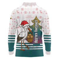 Lithuania Christmas Long Sleeve Polo Shirt with Stork Basket Snowflakes and Traditional Pattern Design - Wonder Print Shop