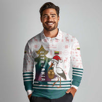 Lithuania Christmas Long Sleeve Polo Shirt with Stork Basket Snowflakes and Traditional Pattern Design - Wonder Print Shop