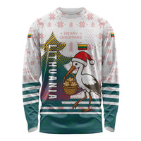 Lithuania Christmas Long Sleeve Shirt with Stork Basket Snowflakes and Traditional Pattern Design - Wonder Print Shop