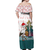 Lithuania Christmas Off Shoulder Maxi Dress with Stork Basket Snowflakes and Traditional Pattern Design - Wonder Print Shop