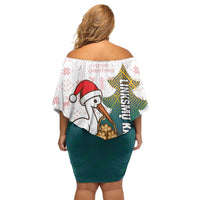 Lithuania Christmas Off Shoulder Short Dress with Stork Basket Snowflakes and Traditional Pattern Design - Wonder Print Shop