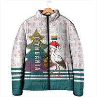 Lithuania Christmas Padded Jacket with Stork Basket Snowflakes and Traditional Pattern Design - Wonder Print Shop