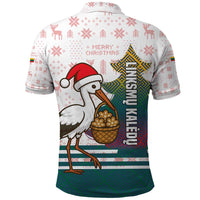Lithuania Christmas Polo Shirt with Stork Basket Snowflakes and Traditional Pattern Design - Wonder Print Shop