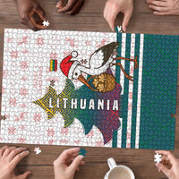 Lithuania Christmas Puzzle with Stork Basket Snowflakes and Traditional Pattern Design - Wonder Print Shop