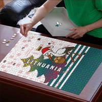 Lithuania Christmas Puzzle with Stork Basket Snowflakes and Traditional Pattern Design - Wonder Print Shop