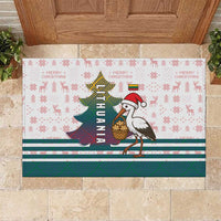 Lithuania Christmas Rubber Doormat with Stork Basket Snowflakes and Traditional Pattern Design - Wonder Print Shop