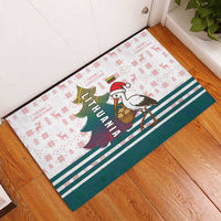 Lithuania Christmas Rubber Doormat with Stork Basket Snowflakes and Traditional Pattern Design - Wonder Print Shop
