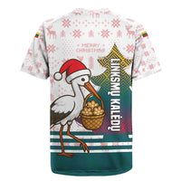 Lithuania Christmas Rugby Jersey with Stork Basket Snowflakes and Traditional Pattern Design - Wonder Print Shop