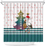 Lithuania Christmas Shower Curtain with Stork Basket Snowflakes and Traditional Pattern Design - Wonder Print Shop