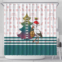 Lithuania Christmas Shower Curtain with Stork Basket Snowflakes and Traditional Pattern Design - Wonder Print Shop