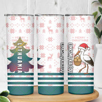 Lithuania Christmas Skinny Tumbler with Stork Basket Snowflakes and Traditional Pattern Design - Wonder Print Shop