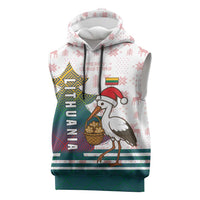 Lithuania Christmas Sleeveless Hoodie with Stork Basket Snowflakes and Traditional Pattern Design - Wonder Print Shop