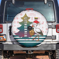 Lithuania Christmas Spare Tire Cover with Stork Basket Snowflakes and Traditional Pattern Design - Wonder Print Shop