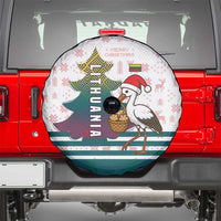 Lithuania Christmas Spare Tire Cover with Stork Basket Snowflakes and Traditional Pattern Design - Wonder Print Shop