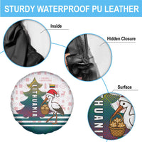 Lithuania Christmas Spare Tire Cover with Stork Basket Snowflakes and Traditional Pattern Design - Wonder Print Shop