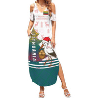 Lithuania Christmas Summer Maxi Dress with Stork Basket Snowflakes and Traditional Pattern Design - Wonder Print Shop