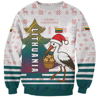 Lithuania Christmas Sweatshirt with Stork Basket Snowflakes and Traditional Pattern Design - Wonder Print Shop