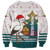 Lithuania Christmas Sweatshirt with Stork Basket Snowflakes and Traditional Pattern Design - Wonder Print Shop