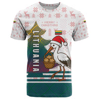 Lithuania Christmas T Shirt with Stork Basket Snowflakes and Traditional Pattern Design - Wonder Print Shop