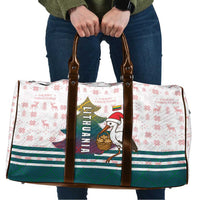 Lithuania Christmas Travel Bag with Stork Basket Snowflakes and Traditional Pattern Design - Wonder Print Shop
