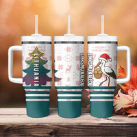 Lithuania Christmas Tumbler With Handle with Stork Basket Snowflakes and Traditional Pattern Design - Wonder Print Shop