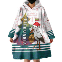Lithuania Christmas Wearable Blanket Hoodie with Stork Basket Snowflakes and Traditional Pattern Design - Wonder Print Shop