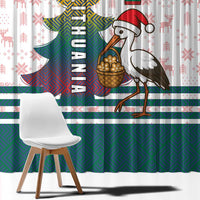 Lithuania Christmas Window Curtain with Stork Basket Snowflakes and Traditional Pattern Design - Wonder Print Shop