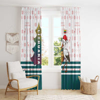 Lithuania Christmas Window Curtain with Stork Basket Snowflakes and Traditional Pattern Design - Wonder Print Shop