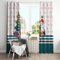 Lithuania Christmas Window Curtain with Stork Basket Snowflakes and Traditional Pattern Design - Wonder Print Shop