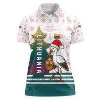 Lithuania Christmas Women Polo Shirt with Stork Basket Snowflakes and Traditional Pattern Design - Wonder Print Shop