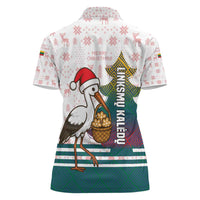 Lithuania Christmas Women Polo Shirt with Stork Basket Snowflakes and Traditional Pattern Design - Wonder Print Shop