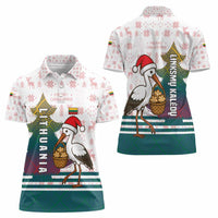 Lithuania Christmas Women Polo Shirt with Stork Basket Snowflakes and Traditional Pattern Design - Wonder Print Shop