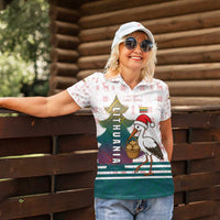 Lithuania Christmas Women Polo Shirt with Stork Basket Snowflakes and Traditional Pattern Design - Wonder Print Shop