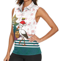 Lithuania Christmas Women Sleeveless Polo Shirt with Stork Basket Snowflakes and Traditional Pattern Design - Wonder Print Shop