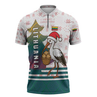 Lithuania Christmas Zipper Polo Shirt with Stork Basket Snowflakes and Traditional Pattern Design - Wonder Print Shop