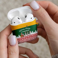 Lithuania Christmas AirPods Case with Santa Sleigh Pulled by Storks and Folk Pattern Design - Wonder Print Shop