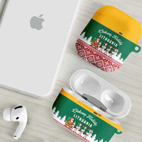 Lithuania Christmas AirPods Case with Santa Sleigh Pulled by Storks and Folk Pattern Design - Wonder Print Shop